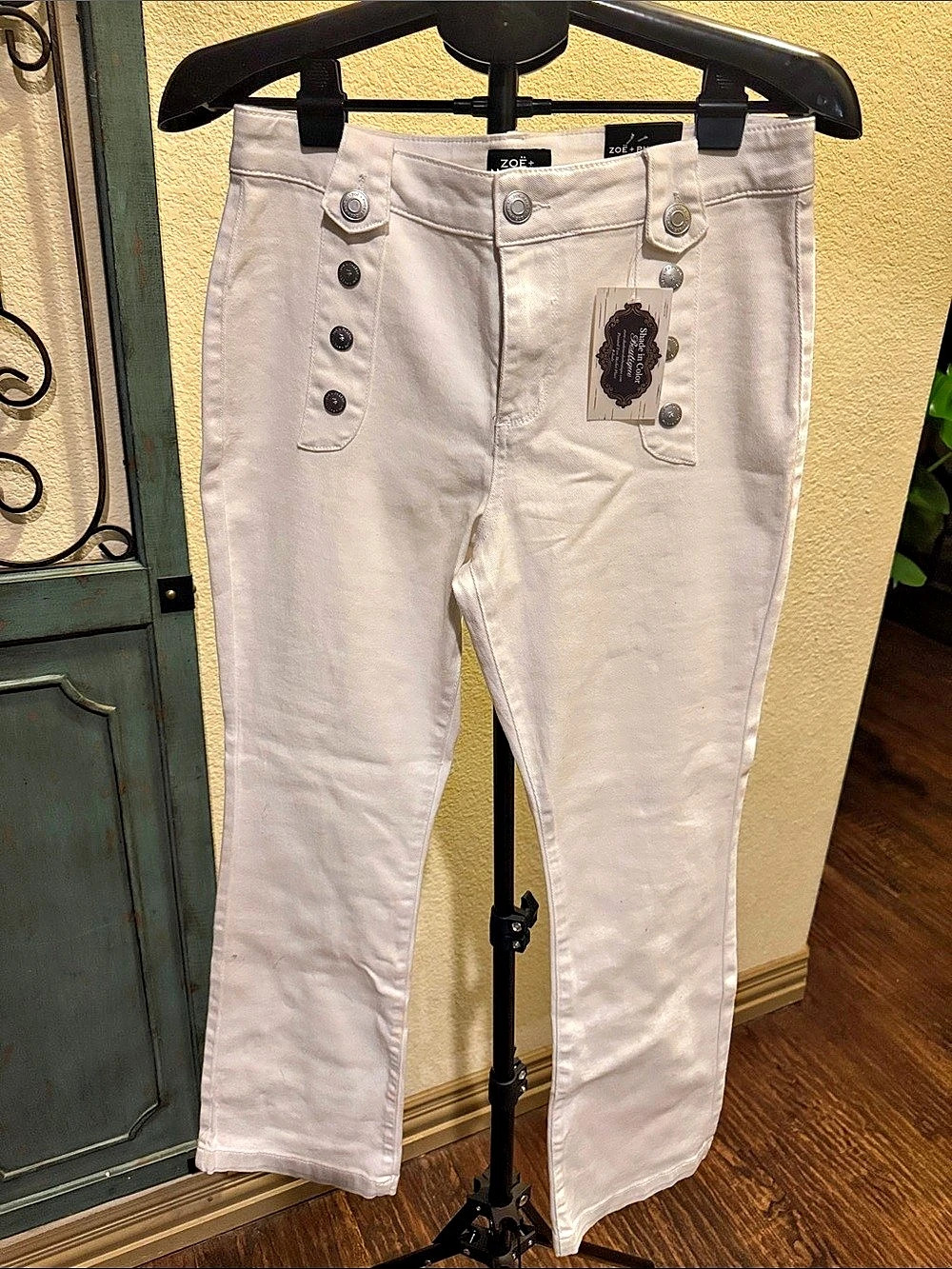 Zoe + Phoebe High Rise Slim Boot Sailor Pants White Size 8
